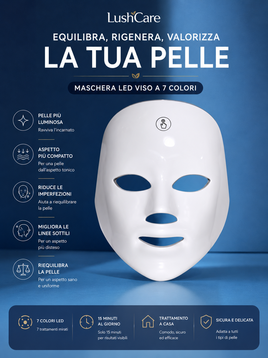 LushCare LED GlowMask™ | Maschera LED Viso a 7 Colori