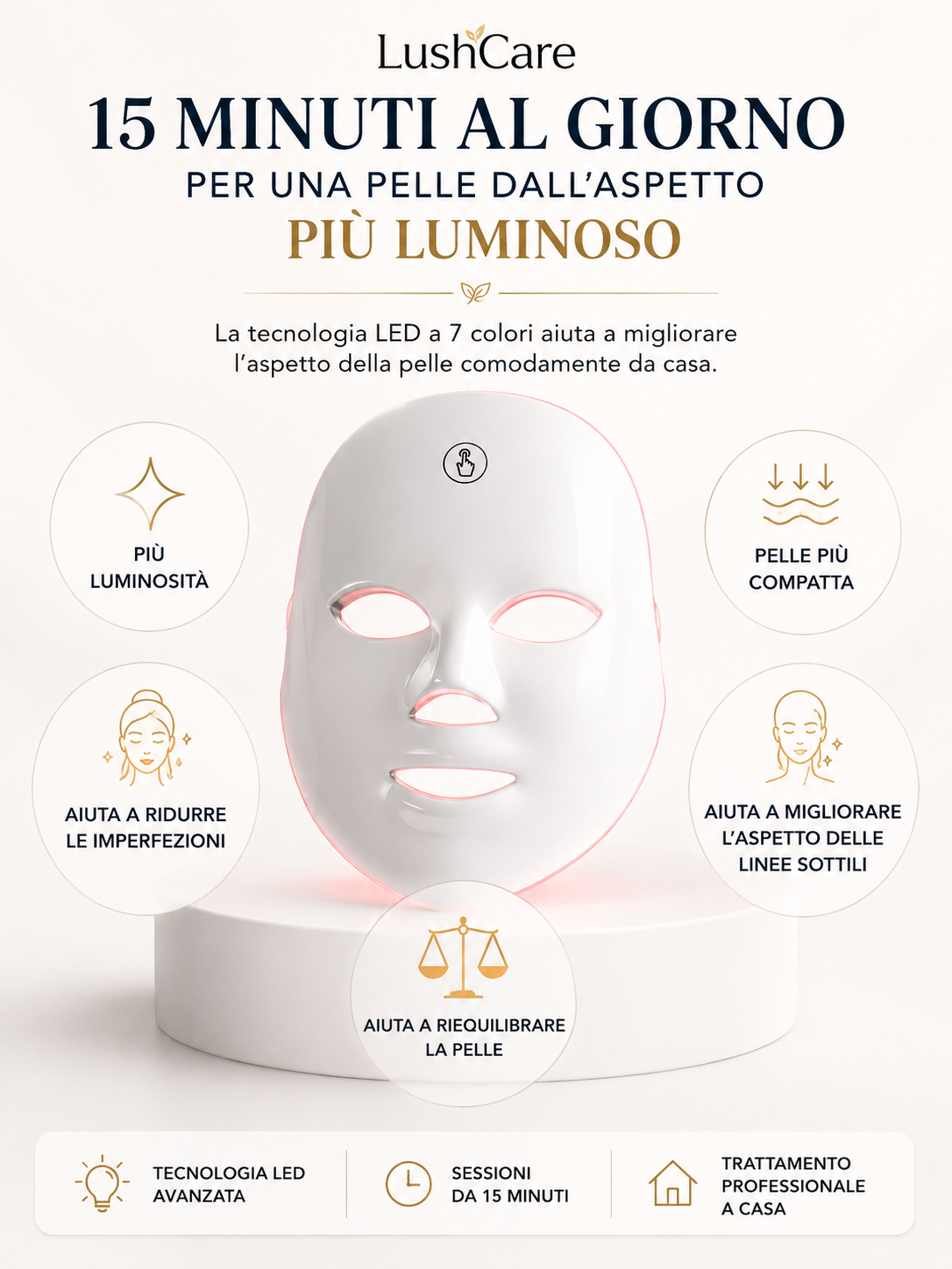 LushCare LED GlowMask™ | Maschera LED Viso a 7 Colori