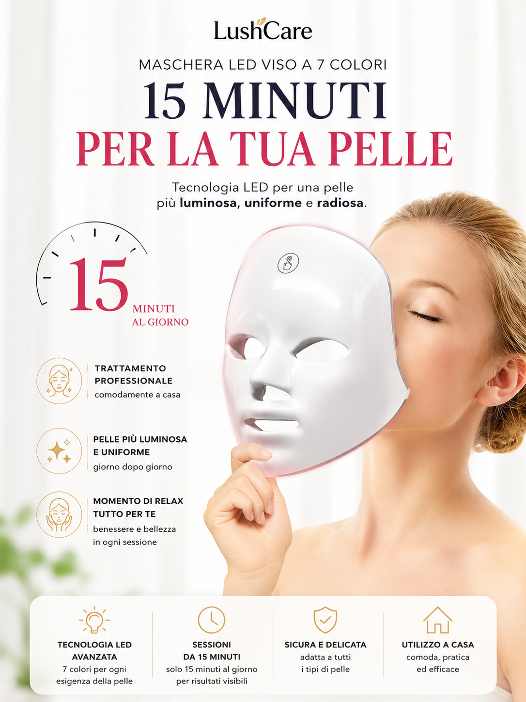 LushCare LED GlowMask™ | Maschera LED Viso a 7 Colori